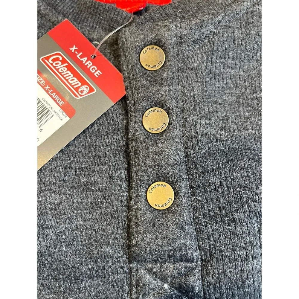Coleman‎ Mens X-LARGE Gray Sherpa Lined Waffle Henley Shirt Chest Pocket NWT $70